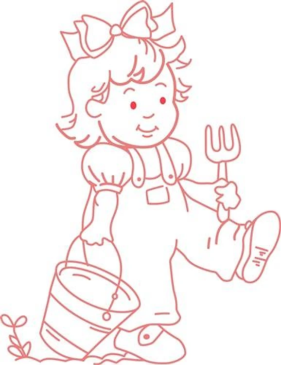 REDWORK GIRL GARDENING