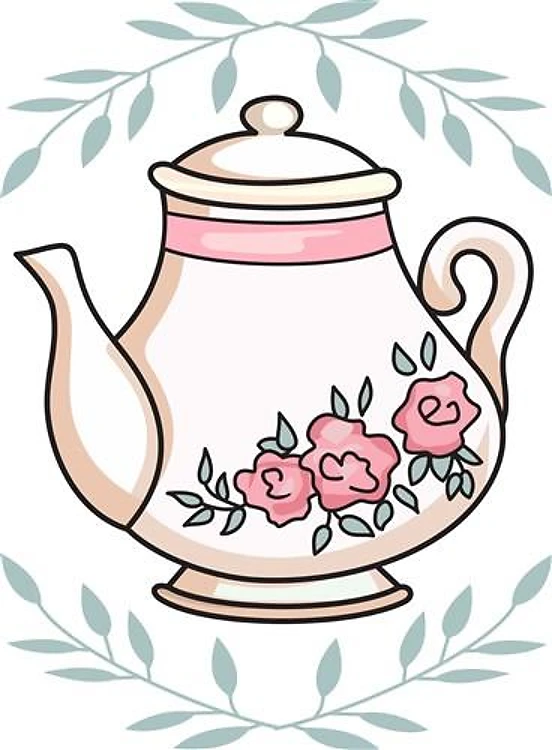 ROSE TEAPOT AND LEAVES