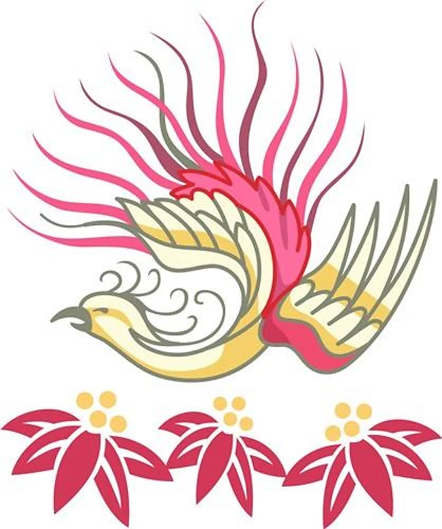 ASIAN BIRD AND FLOWERS