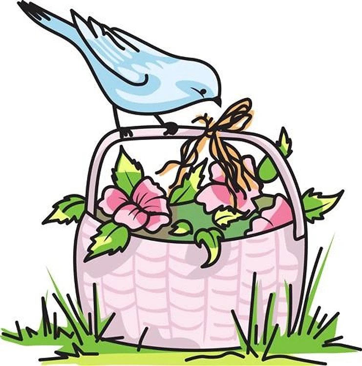 BIRD ON FLOWER BASKET