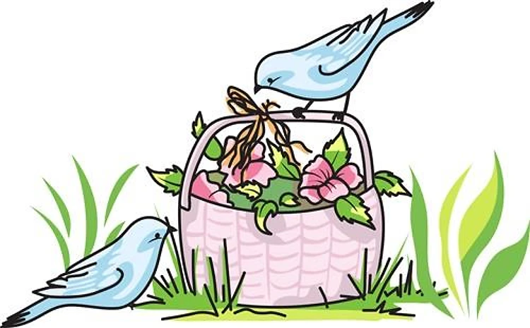 BIRDS AND FLOWER BASKET