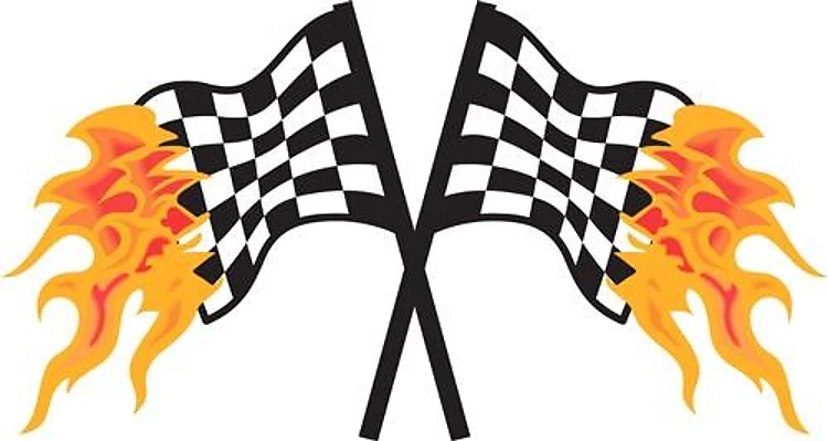 CROSSED FLAMING RACING FLAGS