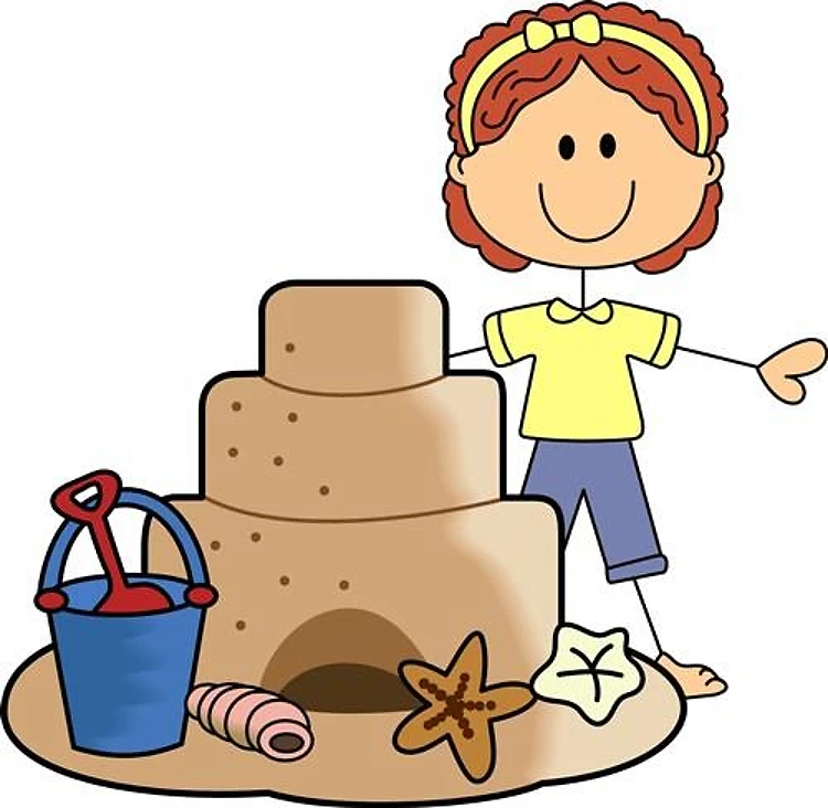 SAND CASTLE AND GIRL