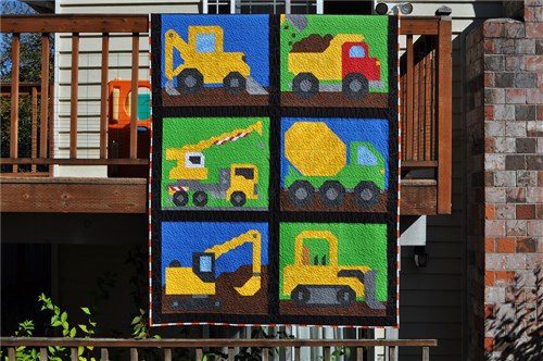 Construction Vehicles Twin Size Quilt Pattern