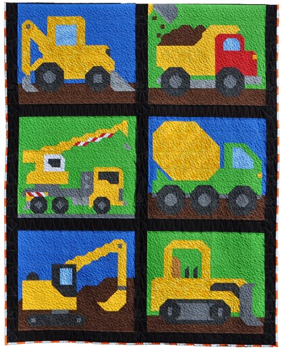 Construction Vehicles Twin Size Quilt Pattern