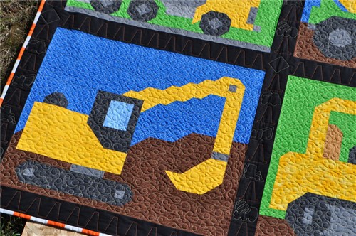 Construction Vehicles Twin Size Quilt Pattern