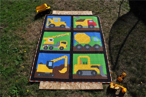 Construction Vehicles Twin Size Quilt Pattern