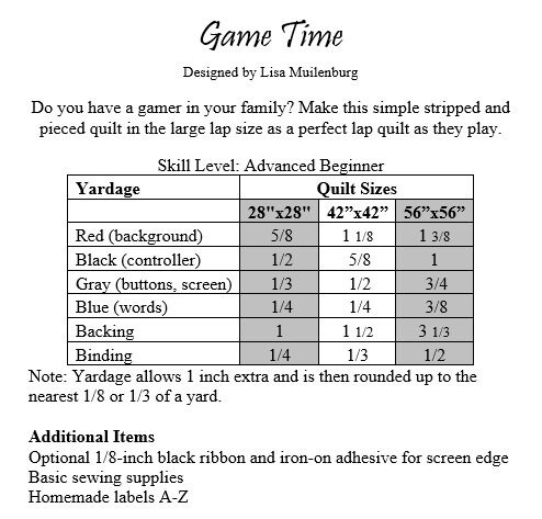 Game Time Quilt Pattern