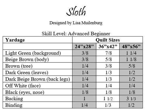 Sloth Quilt Pattern