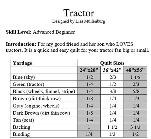 Tractor Quilt Pattern