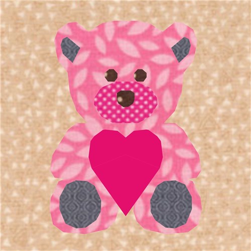 Teddy Bear Love  Quilt Block  FPP Pattern