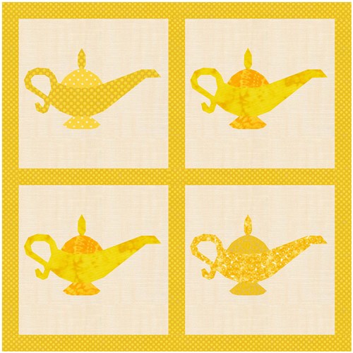 Three Wishes Genie Lamp  Quilt Block  FPP Pattern