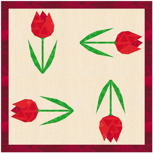 Tiptoe through the Tulips Flower Quilt Block  FPP Pattern