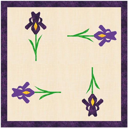Iris Flower Quilt Block  FPP Pattern