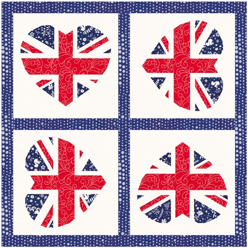 Union Jack Heart  Quilt Block  FPP Pattern