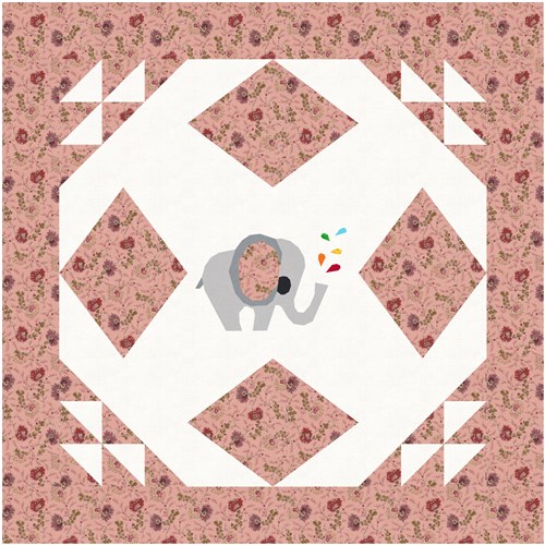 Elephant Spray Rainbow  Quilt Block  FPP Pattern