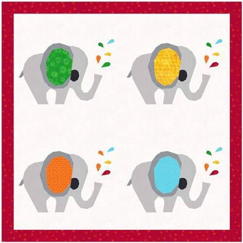 Elephant Spray Rainbow  Quilt Block  FPP Pattern