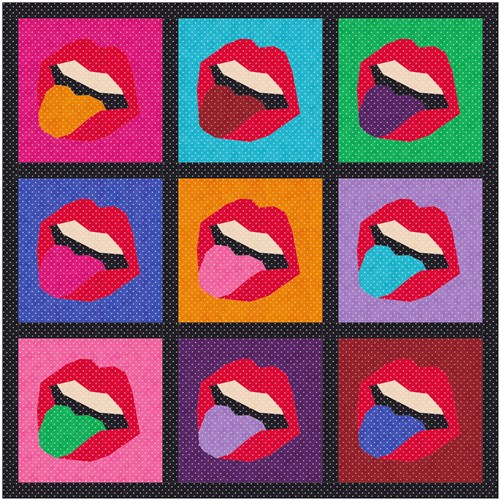Pulling Tongues Cheeky Retro Pop Art  Quilt Block  FPP Pattern