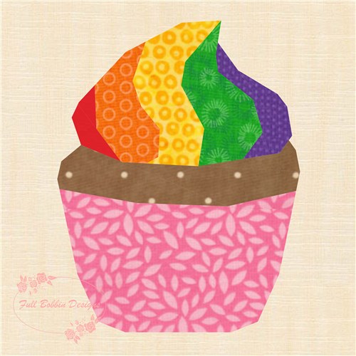 Rainbow Swirl Cupcake Quilt Block  FPP Pattern