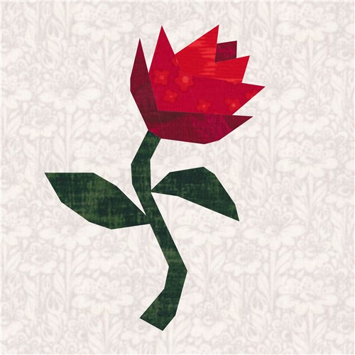 Single Rose Flower Quilt Block  FPP Pattern