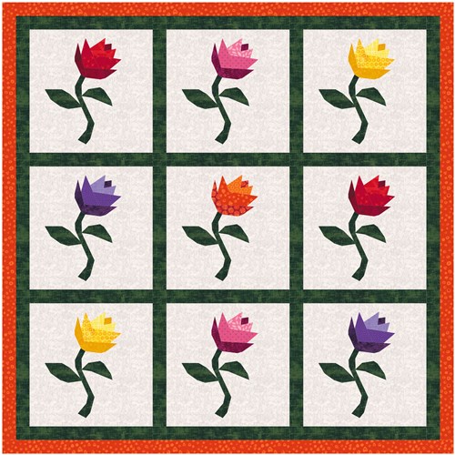 Single Rose Flower Quilt Block  FPP Pattern