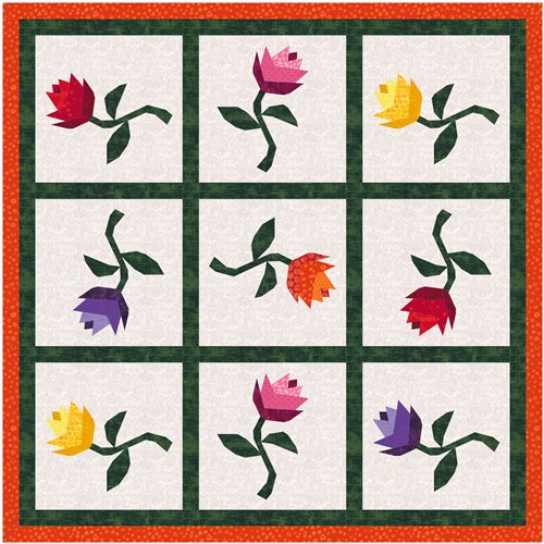 Single Rose Flower Quilt Block  FPP Pattern