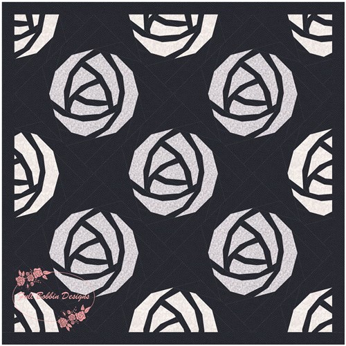 Art Nouveau Rose Flower Quilt Block  FPP Pattern