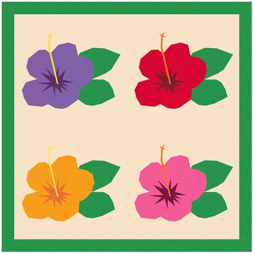 Hibiscus Tropical Flower  Quilt Block  FPP Pattern