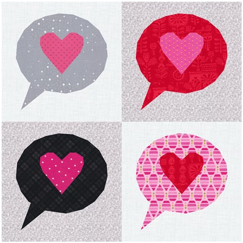 Love Heart Speech Bubble  Quilt Block  FPP Pattern