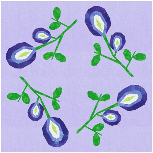 Butterfly Pea Flower Quilt Block  FPP Pattern