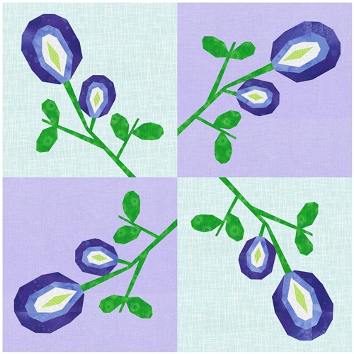Butterfly Pea Flower Quilt Block  FPP Pattern