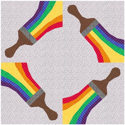 Colour my World Rainbow Paintbrush  Quilt Block  FPP Pattern