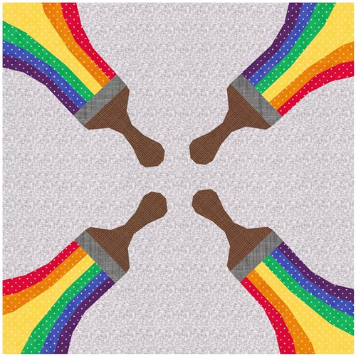 Colour my World Rainbow Paintbrush  Quilt Block  FPP Pattern