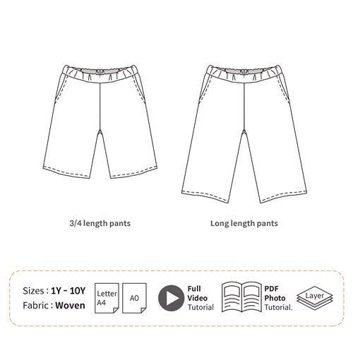 Easy Pattern Baby and Kids Pants Pattern with Pockets PDF Sewing Pattern Baby Pattern Beginner Pattern Girls Pants Pattern Children 1Y - 10Y
