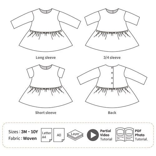 Low Waist Drop Shoulder Shirring Dress PDF Sewing Pattern
