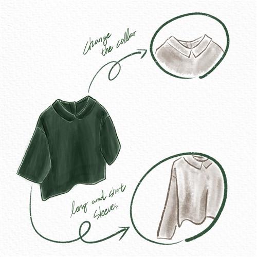 Minimalist Drop Shoulder Collar Back Button Shirt For Women PDF Sewing Pattern