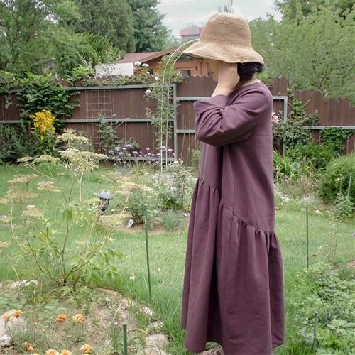 A Line Round Waist Gathered Linen Dress For Women PDF Sewing Pattern