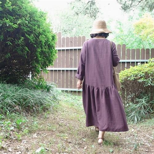 A Line Round Waist Gathered Linen Dress For Women PDF Sewing Pattern
