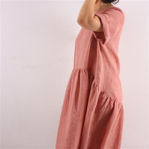 A Line Round Waist Gathered Linen Dress For Women PDF Sewing Pattern