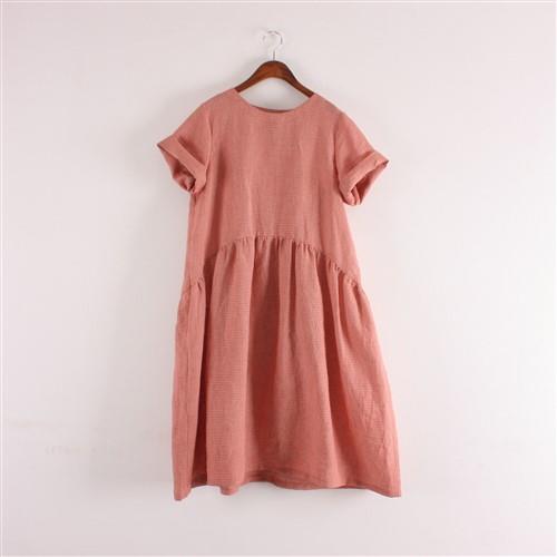 A Line Round Waist Gathered Linen Dress For Women PDF Sewing Pattern
