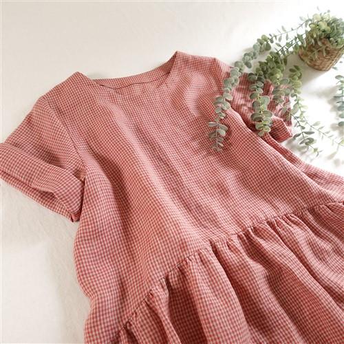 A Line Round Waist Gathered Linen Dress For Women PDF Sewing Pattern
