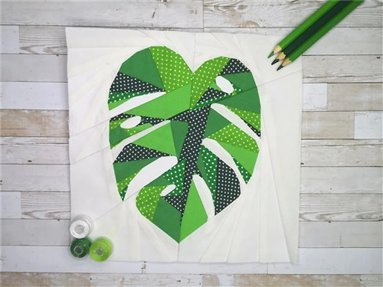 Tropical Leaf Cheese Plant Quilt Block FPP Pattern