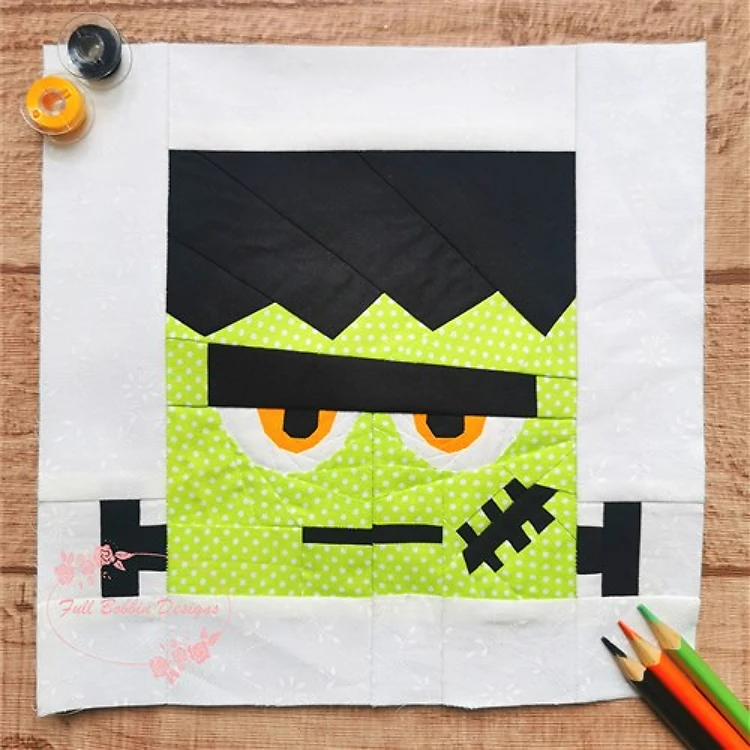 Frankie Frankenstein Halloween Quilt Block FPP Pattern