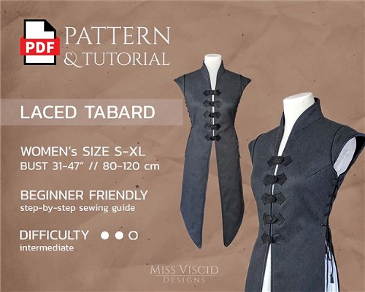 Women's Fantasy Weapon Skirt With Stand-Up Collar PDF Sewing Pattern