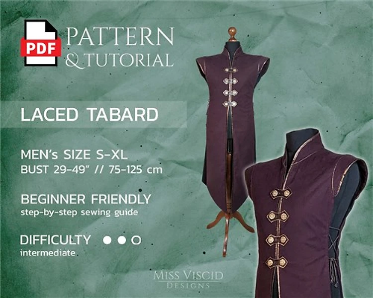 Fantasy Vest/Weapon Skirt Side Curtain PDF Sewing Pattern