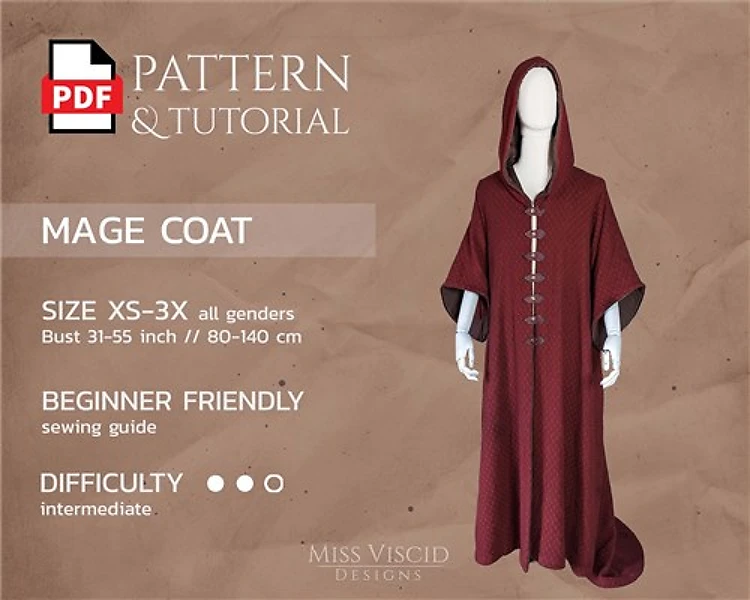 Magician's Coat With Hood And Side Pockets PDF Sewing Pattern