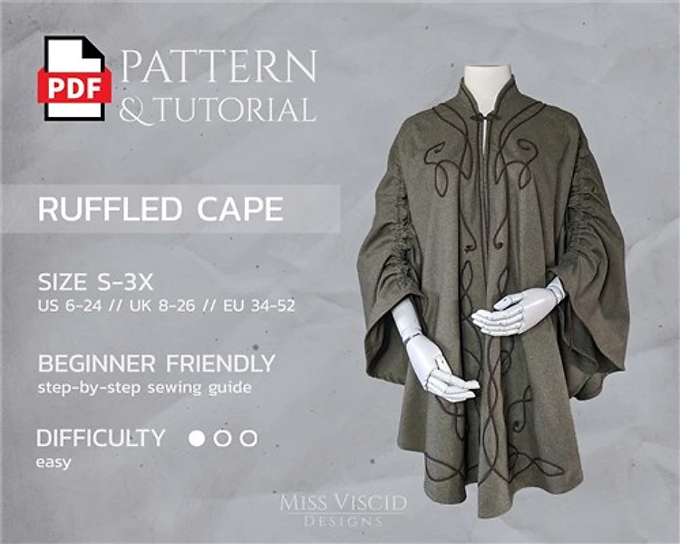 Cloak With Gathered Sleeves For Larp & Cosplay PDF Sewing Pattern