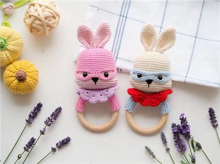 Crochet Superhero Bunny teetherrattleholder