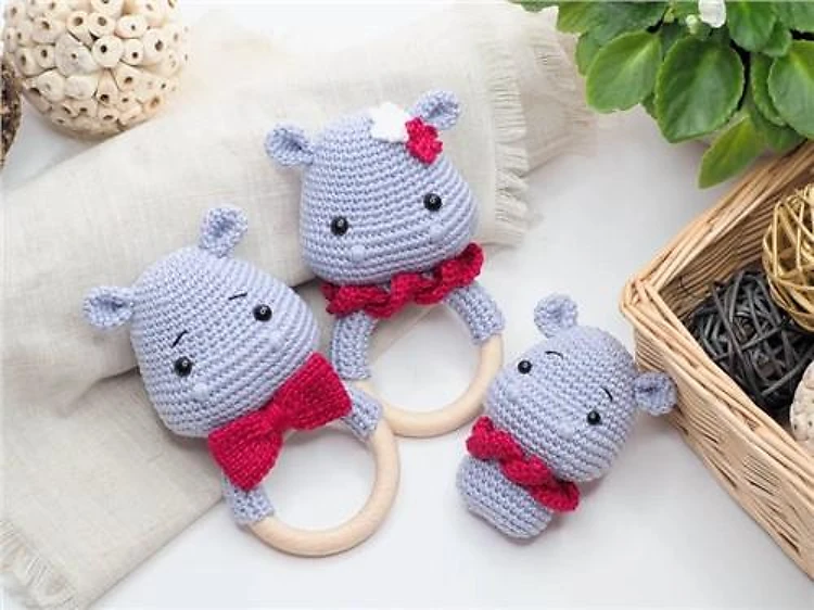Crochet hippo rattleteether PDF Sewing Pattern