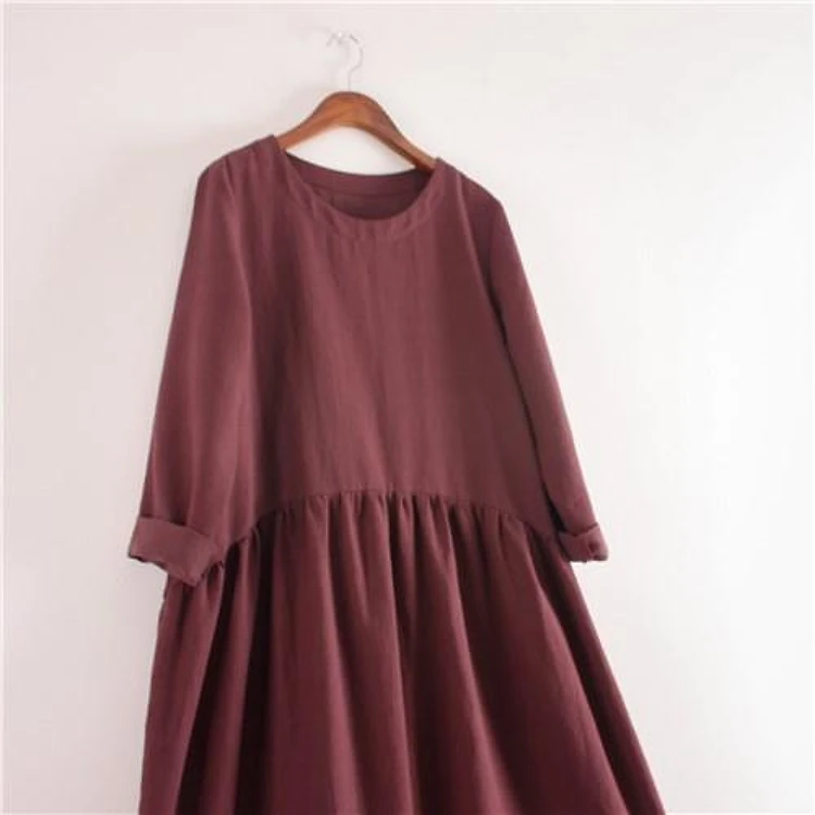A Line Round Waist Gathered Linen Dress For Women PDF Sewing Pattern